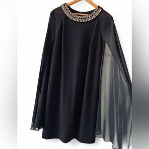 Formal Flowy Embellished Cape Sleeve Dress